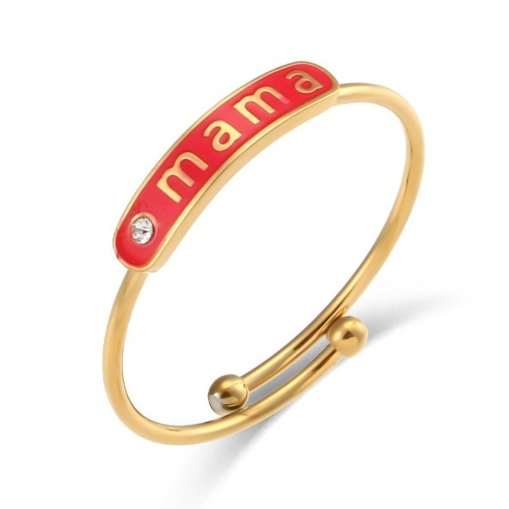 Red Mama Adjustable Zircon Stackable Ring 18K Gold Plated Stainless Minimalist